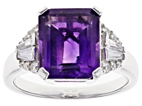 Purple Amethyst Rhodium Over Sterling Silver Ring 3.94ctw