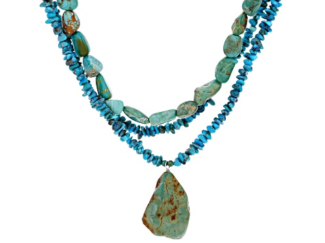 Multicolor Kingman Turquoise Rhodium Over Sterling Silver 3-Strand Necklace