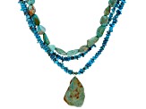 Multicolor Kingman Turquoise Rhodium Over Sterling Silver 3-Strand Necklace