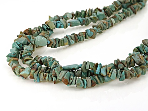 Blue Kingman Turquoise Rhodium Over Sterling Silver 3-strand Necklace