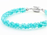 Green Amazonite Rhodium Over Sterling Silver Twisted Bracelet.