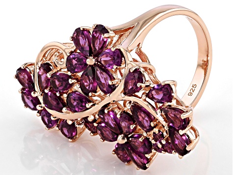 Raspberry Rhodolite 18k Rose Gold Over Silver Ring 5.88ctw