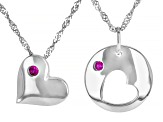 Red Lab Created Ruby Mother And Child Set Of 2 Rhodium Over Silver Pendant With Chain .03ctw