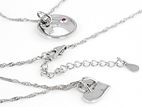 Red Lab Created Ruby Mother And Child Set Of 2 Rhodium Over Silver Pendant With Chain .03ctw
