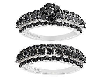 Picture of Black Spinel Rhodium Over Sterling Silver Set of 2 Rings 1.95ctw