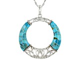 Blue Turquoise Composite Rhodium Over Sterling Silver Pendant with Chain