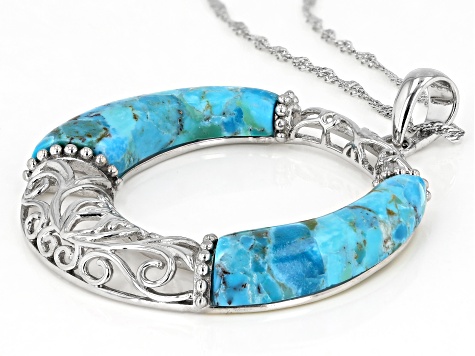 Blue Turquoise Composite Rhodium Over Sterling Silver Pendant with Chain