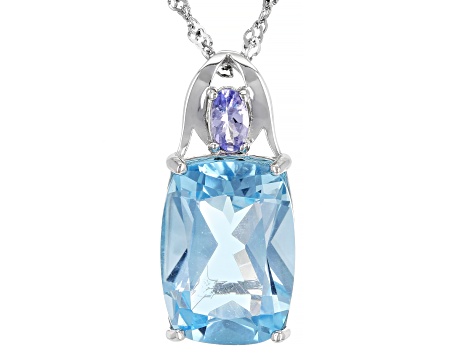 Blue Glacier Topaz Rhodium Over Sterling Silver Pendant With Chain 6.79ctw