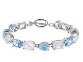 Multi-Color Multi-gemstones Rhodium Over Sterling Silver Tennis Bracelet 7.16ctw