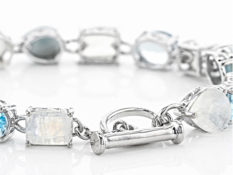 Multi-Color Multi-gemstones Rhodium Over Sterling Silver Tennis Bracelet 7.16ctw