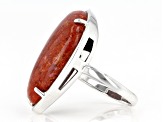 Red Sponge  Coral Rhodium Over Sterling Silver Solitaire Ring