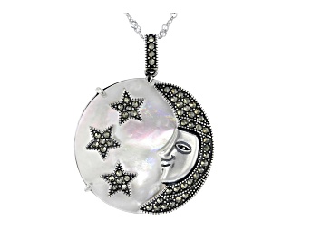 Picture of White Mother-Of-Pearl Rhodium Over Silver Pendant with Chain