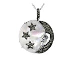 White Mother-Of-Pearl Rhodium Over Silver Pendant with Chain