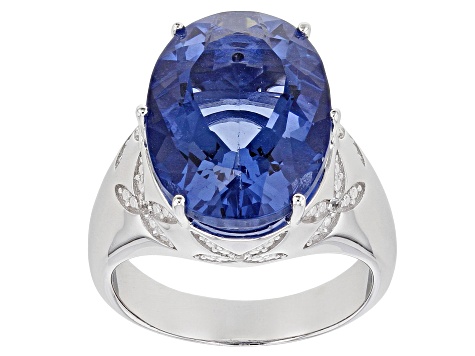 Blue Color Shift Fluorite Rhodium Over Silver Ring 8.53ctw