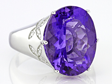 Blue Color Shift Fluorite Rhodium Over Silver Ring 8.53ctw