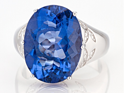 Blue Color Shift Fluorite Rhodium Over Silver Ring 8.53ctw