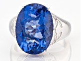 Blue Color Shift Fluorite Rhodium Over Silver Ring 8.53ctw