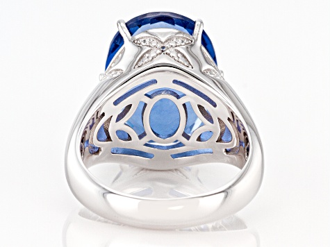 Blue Color Shift Fluorite Rhodium Over Silver Ring 8.53ctw