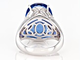 Blue Color Shift Fluorite Rhodium Over Silver Ring 8.53ctw
