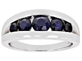 Blue Sapphire Rhodium Over Sterling Silver Band Ring 1.37ctw