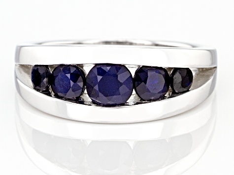 Blue Sapphire Rhodium Over Sterling Silver Band Ring 1.37ctw