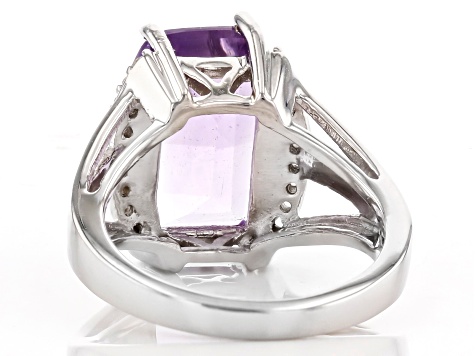 Purple Amethyst Rhodium Over Sterling Silver Ring 6.62ctw