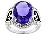 Blue Color Change Fluorite Rhodium Over Silver Ring 10.36ct