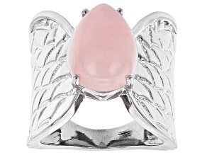 Pink Opal Rhodium Over Sterling Silver Angel Wings Ring