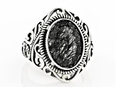 Black Tourmalinated Quartz Rhodium Over Silver Ring 5.10ct