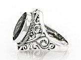 Black Tourmalinated Quartz Rhodium Over Silver Ring 5.10ct