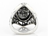 Black Tourmalinated Quartz Rhodium Over Silver Ring 5.10ct