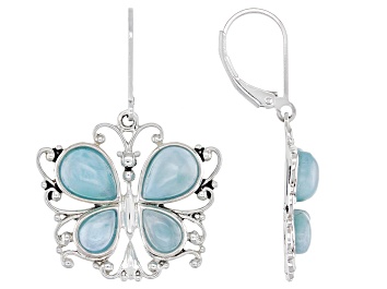 Picture of Blue Larimar Rhodium Over Silver Butterfly Earrings