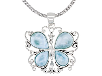 Picture of Blue Larimar Rhodium Over Silver Butterfly Pendant With Chain
