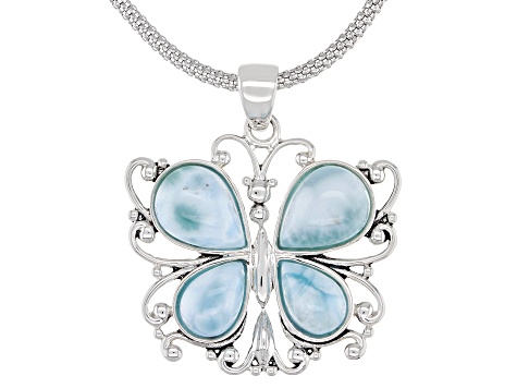 Blue Larimar Rhodium Over Silver Butterfly Pendant With Chain