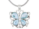 Blue Larimar Rhodium Over Silver Butterfly Pendant With Chain