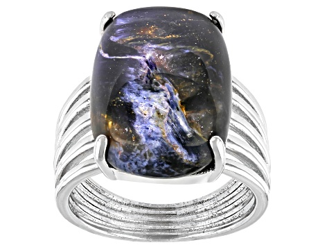 Blue Pietersite Rhodium Over Sterling Silver Solitaire Ring