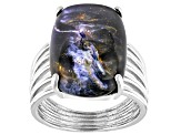 Blue Pietersite Rhodium Over Sterling Silver Solitaire Ring