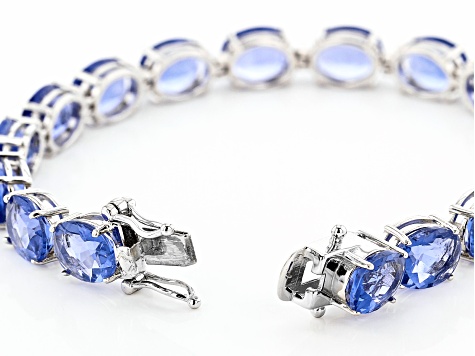 Blue Color Change Fluorite Rhodium Over Sterling Silver Bracelet 31.50ctw