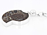 Brown Ammonite Shell Sterling Silver Pendant with Chain