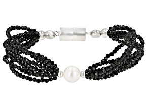 Black Spinel Rhodium Over Sterling Silver Bracelet