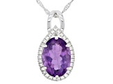 Purple Amethyst Rhodium Over Sterling Silver Pendant With Chain 5.65ctw