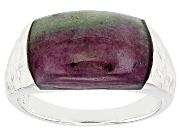 Picture of Red Ruby-in-Zoisite Rhodium Over Silver Band Ring
