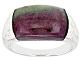 Red Ruby-in-Zoisite Rhodium Over Silver Band Ring