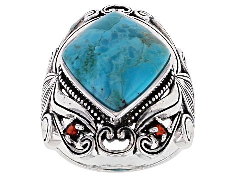 Blue Composite Turquoise Rhodium Over Silver Ring .18ctw