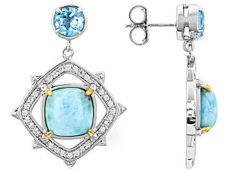 Blue Larimar With White Mother-Of-Pearl Rhodium Over Sterling