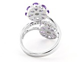 Purple Amethyst Rhodium Over Sterling Silver Flower Bypass Ring 2.27ctw