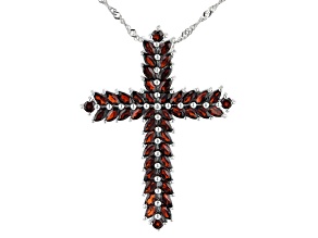 Red Vermelho Garnet(TM) Rhodium Over Sterling Silver Cross Pendant With Chain 4.05ctw