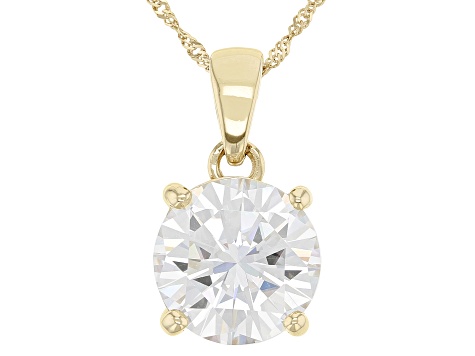 Moissanite 14k Yellow Gold Solitaire Pendant 5.37ct DEW