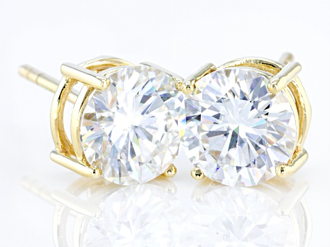 Moissanite 14k Yellow Gold Stud Earrings 3.00ctw DEW