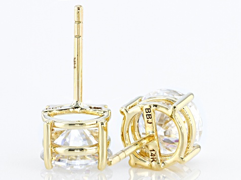 Moissanite 14k Yellow Gold Stud Earrings 3.00ctw DEW